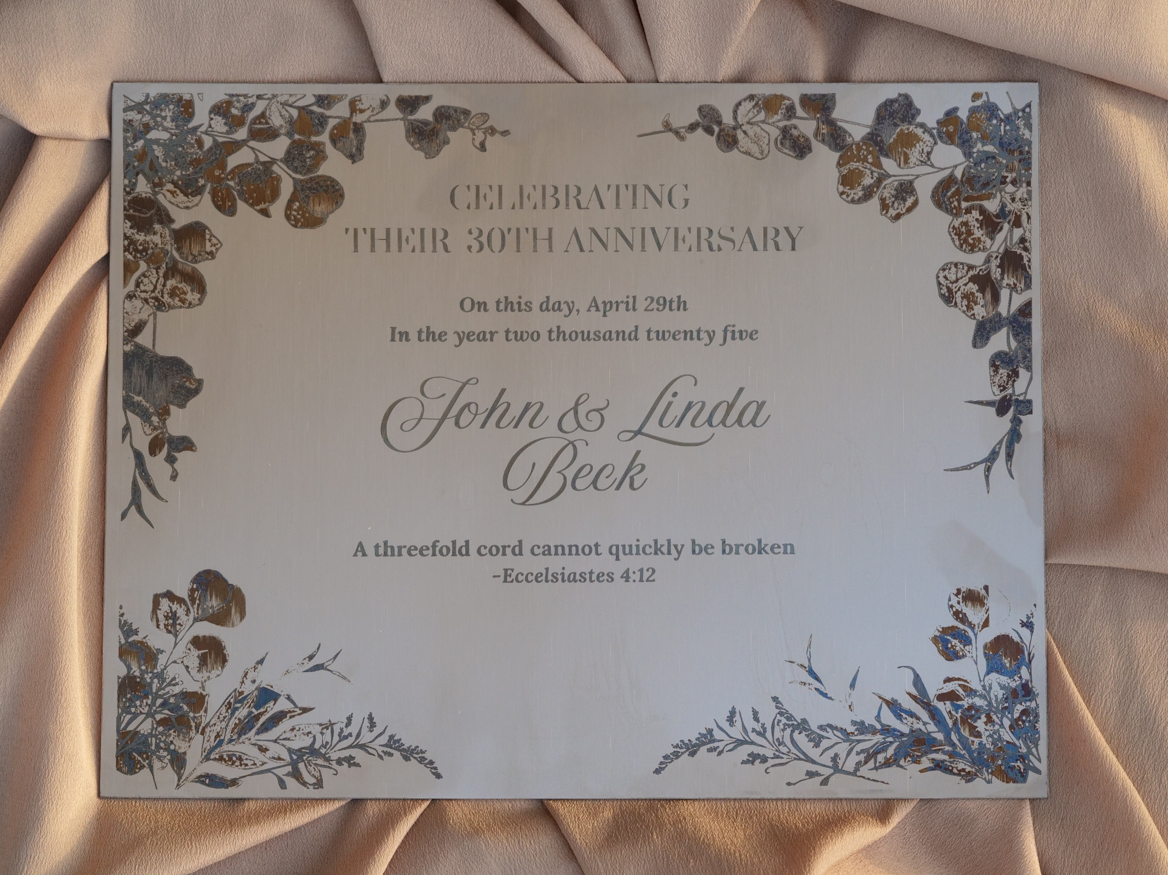 Luxury Stainless steel plaque certificate anniversary gift heirloom