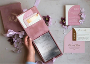 Luxury stainless steel wedding invitation etched with floral design